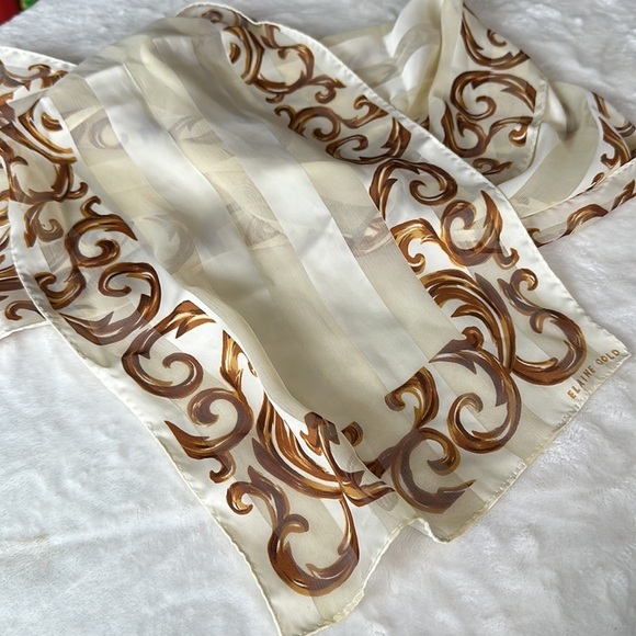 ELAINE GOLD Vintage Cream & Gold Silky Scarf Minimalist Neutral Sheer 10.5 x 53 - Picture 11 of 13